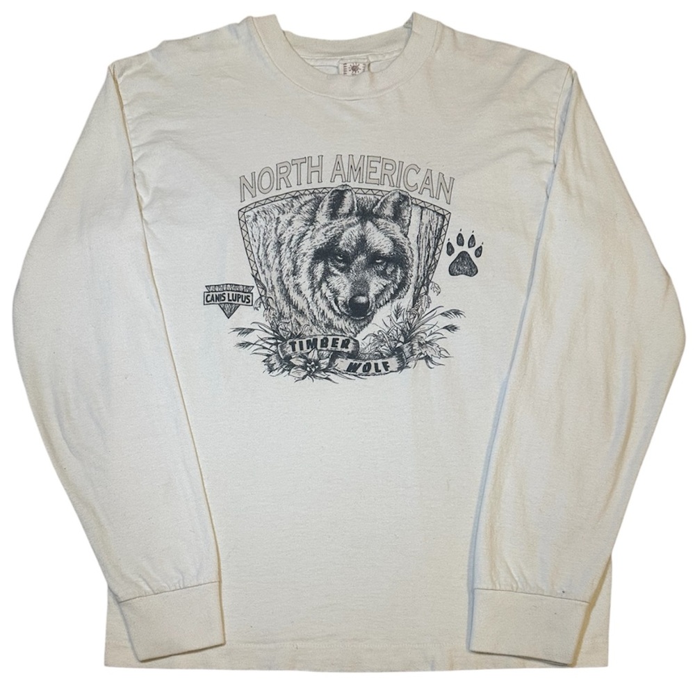Timber Wolf Men's White Long Sleeve Tee Graphic Cotton Shirt Size Medium
